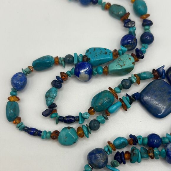 ✨️Jay King Lapis Lazuli Howlite Turquoise Amber 42" Lenth Infinity Necklace! - Picture 5 of 10